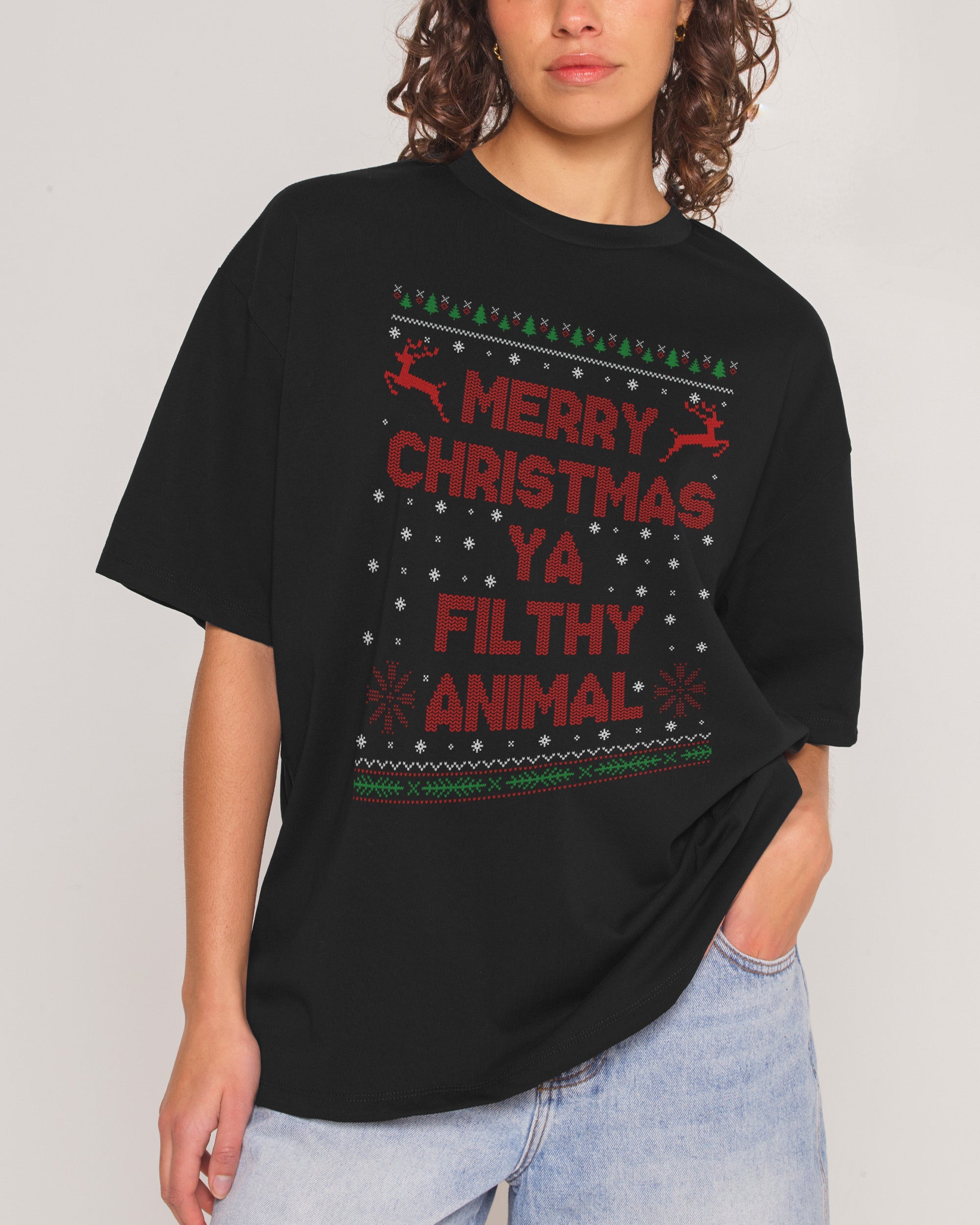 Merry Christmas Ya Filthy Animals Oversized Tee