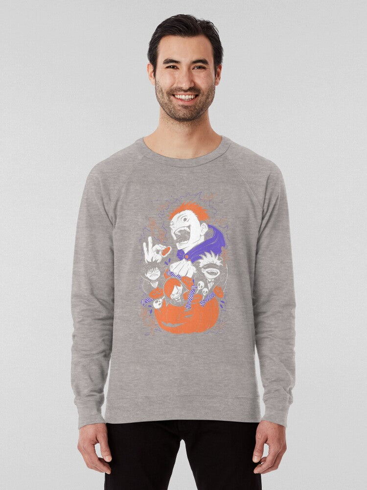 Spooky Sorcerers Halloween Style Lightweight JJK Sweater Heather Grey