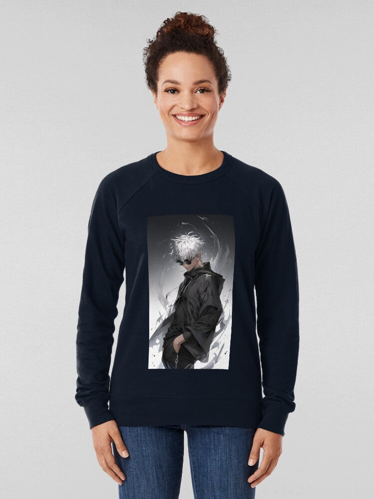 White-Haired Anime Boy Dark Aesthetic Lightweight Sweater