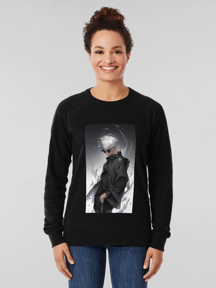 White-Haired Anime Boy Dark Aesthetic Lightweight Sweater