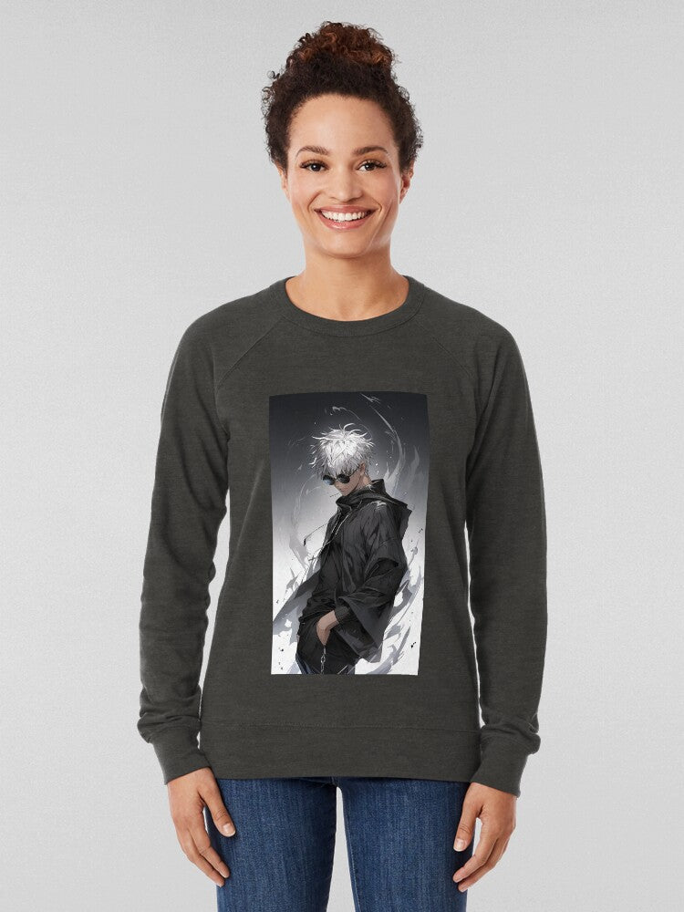 White-Haired Anime Boy Dark Aesthetic Lightweight Sweater