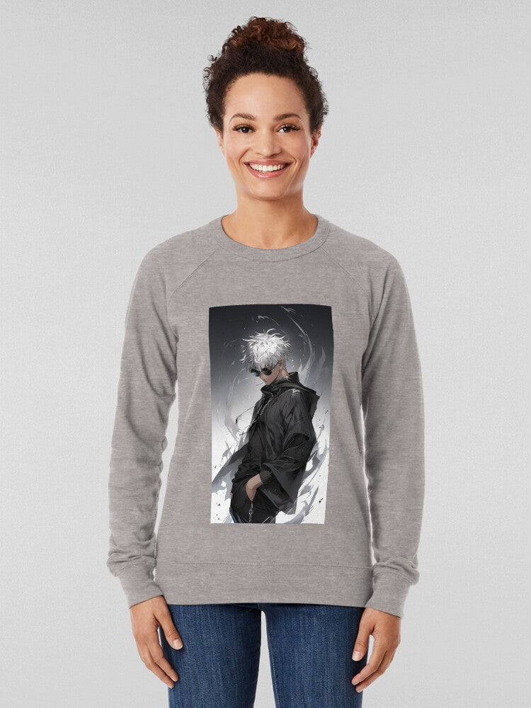 White-Haired Anime Boy Dark Aesthetic Lightweight Sweater