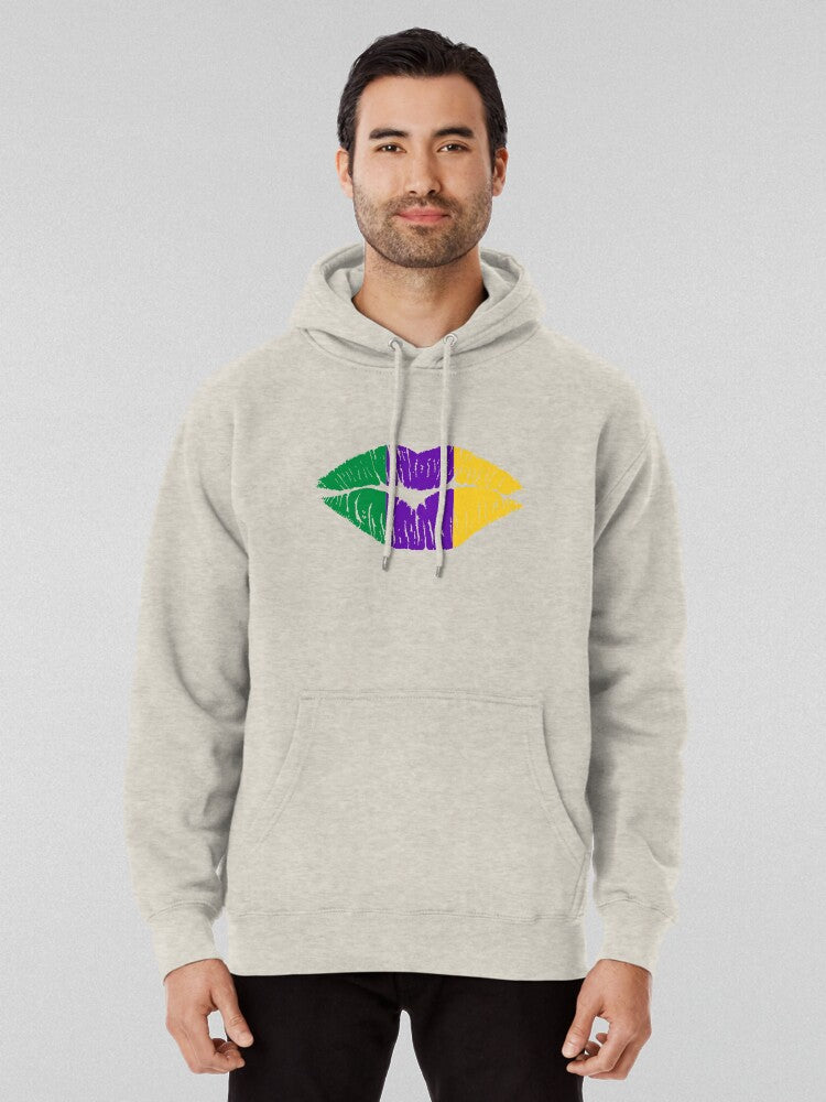 Mardi Gras Kissy Lips Apparel | Sexy NOLA Parade Pullover Hoodie
