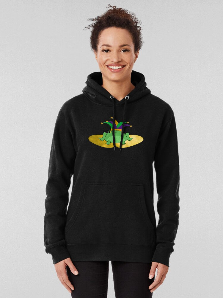 Adorable Mardi Gras Frog Design | Unique Animal Pullover Hoodie Black