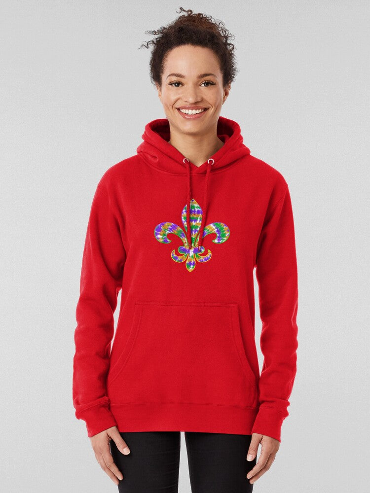 Tie Dye Fleur De Lis Symbol | Vibrant New Orleans Pullover Hoodie Red