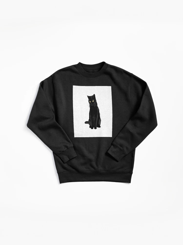 Black Cat Silhouette Minimalist Pullover Sweatshirt