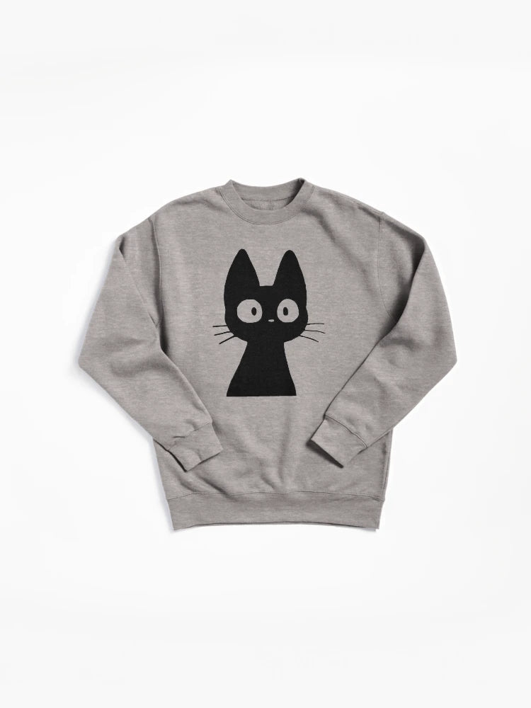 Black Cat Doodle Minimalist Art Pullover Sweatshirt