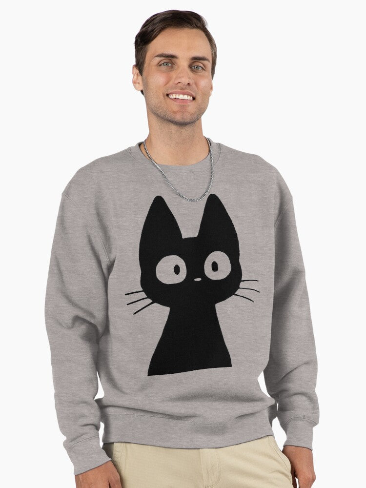 Black Cat Doodle Minimalist Art Pullover Sweatshirt Heather Grey