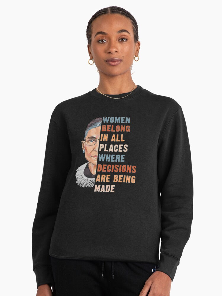 Women Belong In All Places Quote Pullover Sweatshirt Black