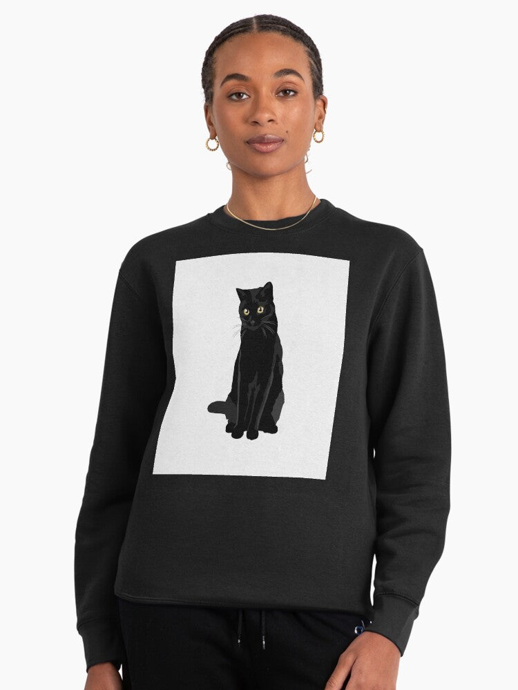 Black Cat Silhouette Minimalist Pullover Sweatshirt Black