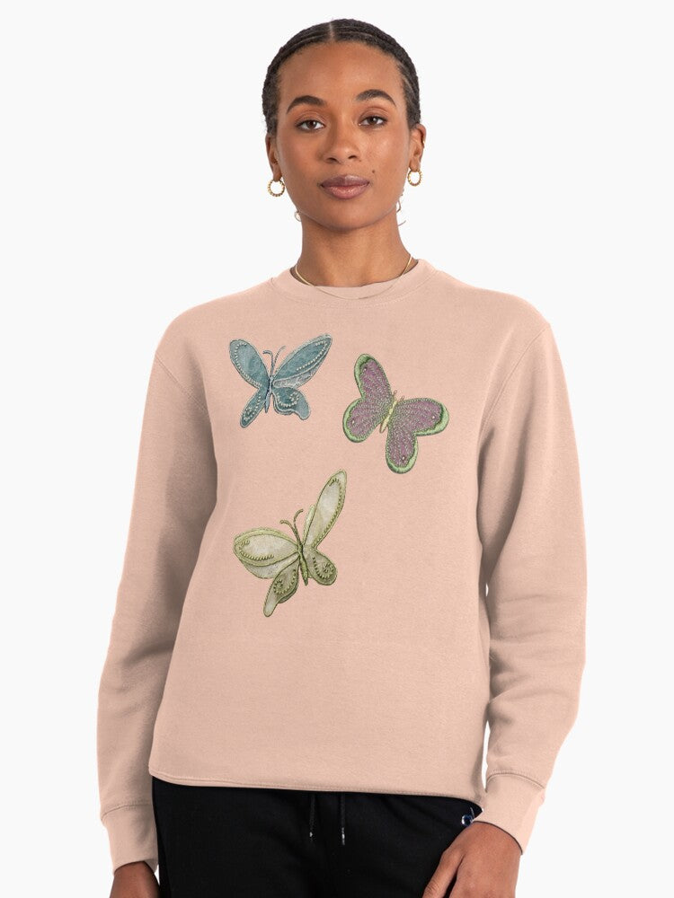 Vintage Butterfly Patch Sticker Pullover Sweatshirt Pale Pink